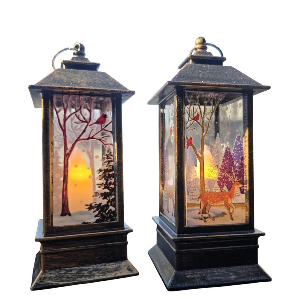 Set Of 2 LED Christmas Lanterns With Snowman & Deer Scenes Battery Operated - Picture 2 of 6